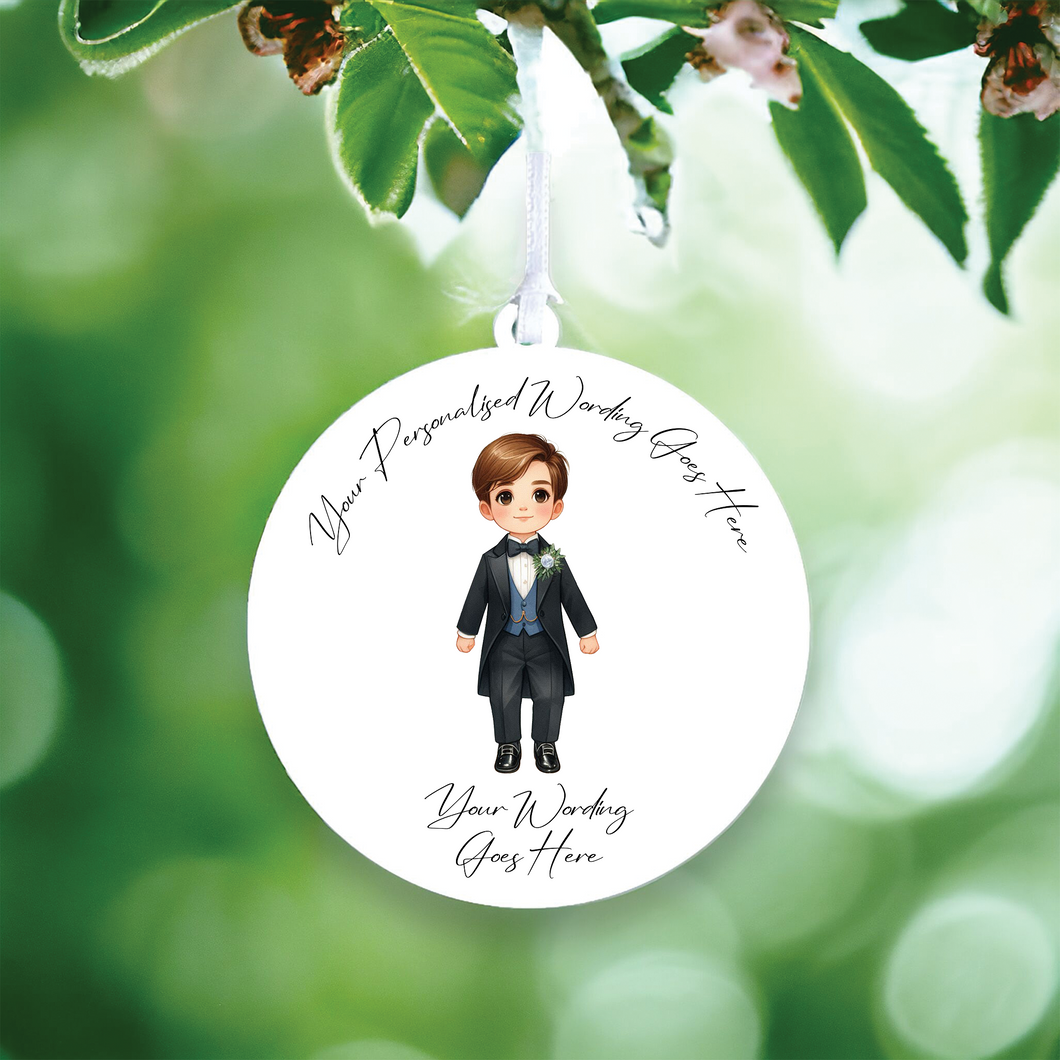 UV668 - Acrylic and UVDTF Personalised Round Hanging - Wedding theme - Page boy D - Olifantjie - Wooden - MDF - Lasercut - Blank - Craft - Kit - Mixed Media - UK