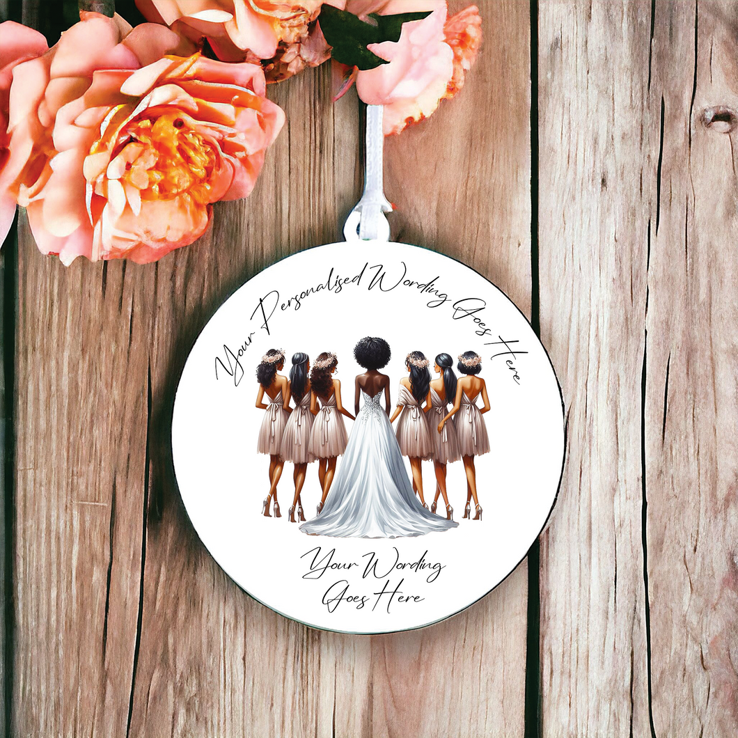 UV671 - Acrylic and UVDTF Personalised Round Hanging - Wedding theme - Wedding Party C - Olifantjie - Wooden - MDF - Lasercut - Blank - Craft - Kit - Mixed Media - UK