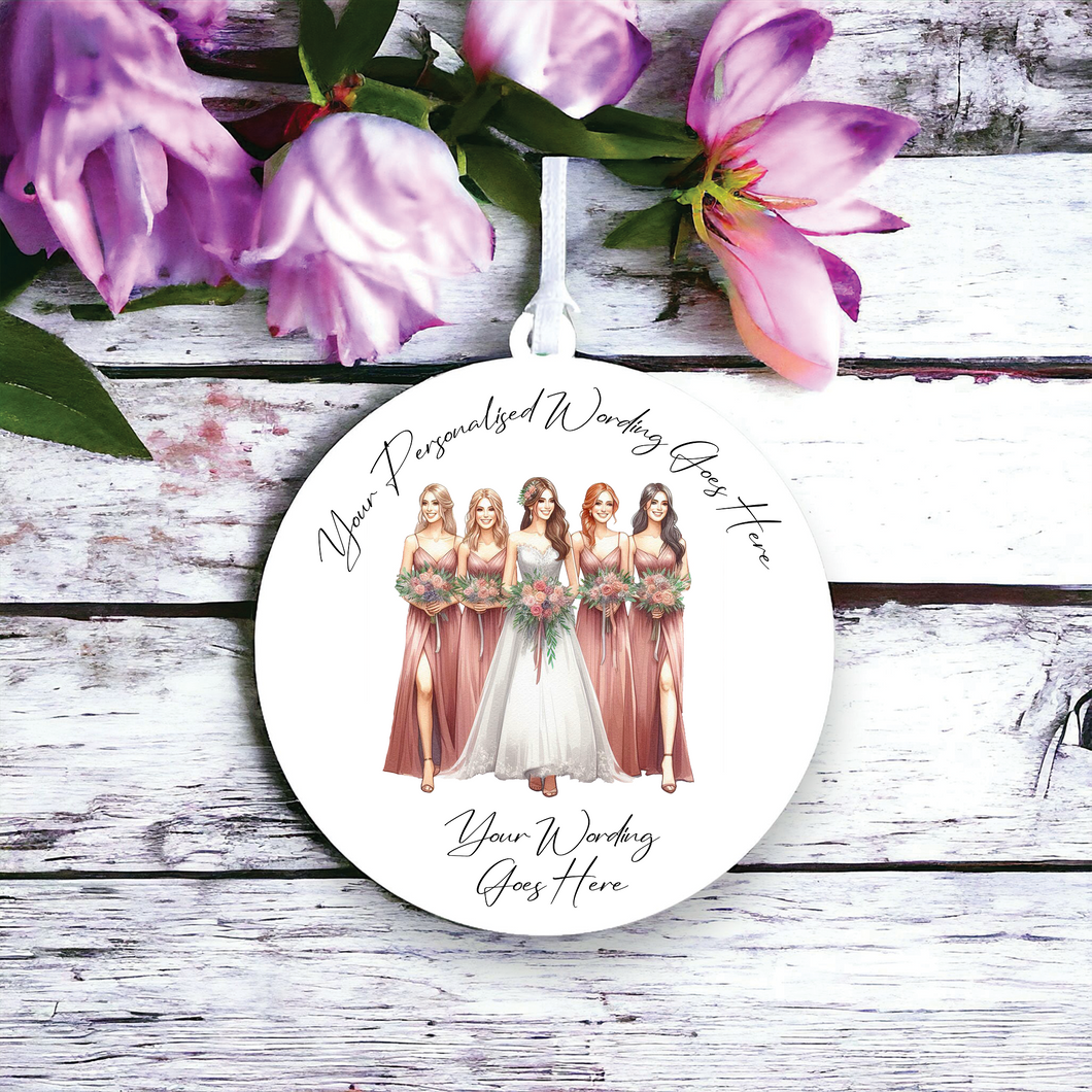 UV672 - Acrylic and UVDTF Personalised Round Hanging - Wedding theme - Wedding Party D - Olifantjie - Wooden - MDF - Lasercut - Blank - Craft - Kit - Mixed Media - UK
