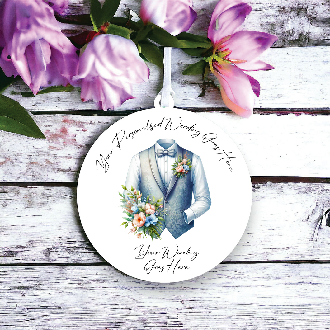 UV676 - Acrylic and UVDTF Personalised Round Hanging - Wedding theme - Wedding Suit Groom Waistcoat D - Olifantjie - Wooden - MDF - Lasercut - Blank - Craft - Kit - Mixed Media - UK