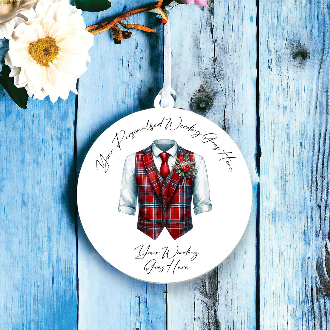 UV677 - Acrylic and UVDTF Personalised Round Hanging - Wedding theme - Wedding Suit Groom Waistcoat E - Olifantjie - Wooden - MDF - Lasercut - Blank - Craft - Kit - Mixed Media - UK
