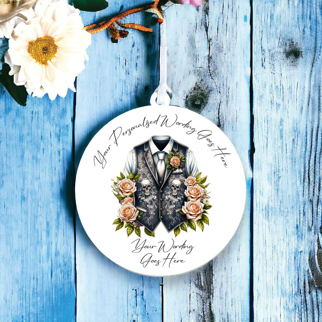 UV681 - Acrylic and UVDTF Personalised Round Hanging - Wedding theme - Wedding Suit Groom Waistcoat I - Olifantjie - Wooden - MDF - Lasercut - Blank - Craft - Kit - Mixed Media - UK