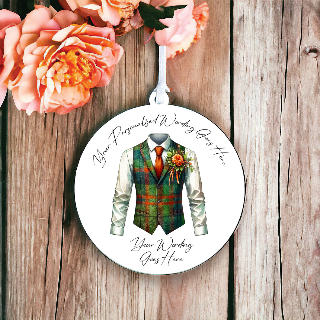 UV683 - Acrylic and UVDTF Personalised Round Hanging - Wedding theme - Wedding Suit Groom Waistcoat K - Olifantjie - Wooden - MDF - Lasercut - Blank - Craft - Kit - Mixed Media - UK