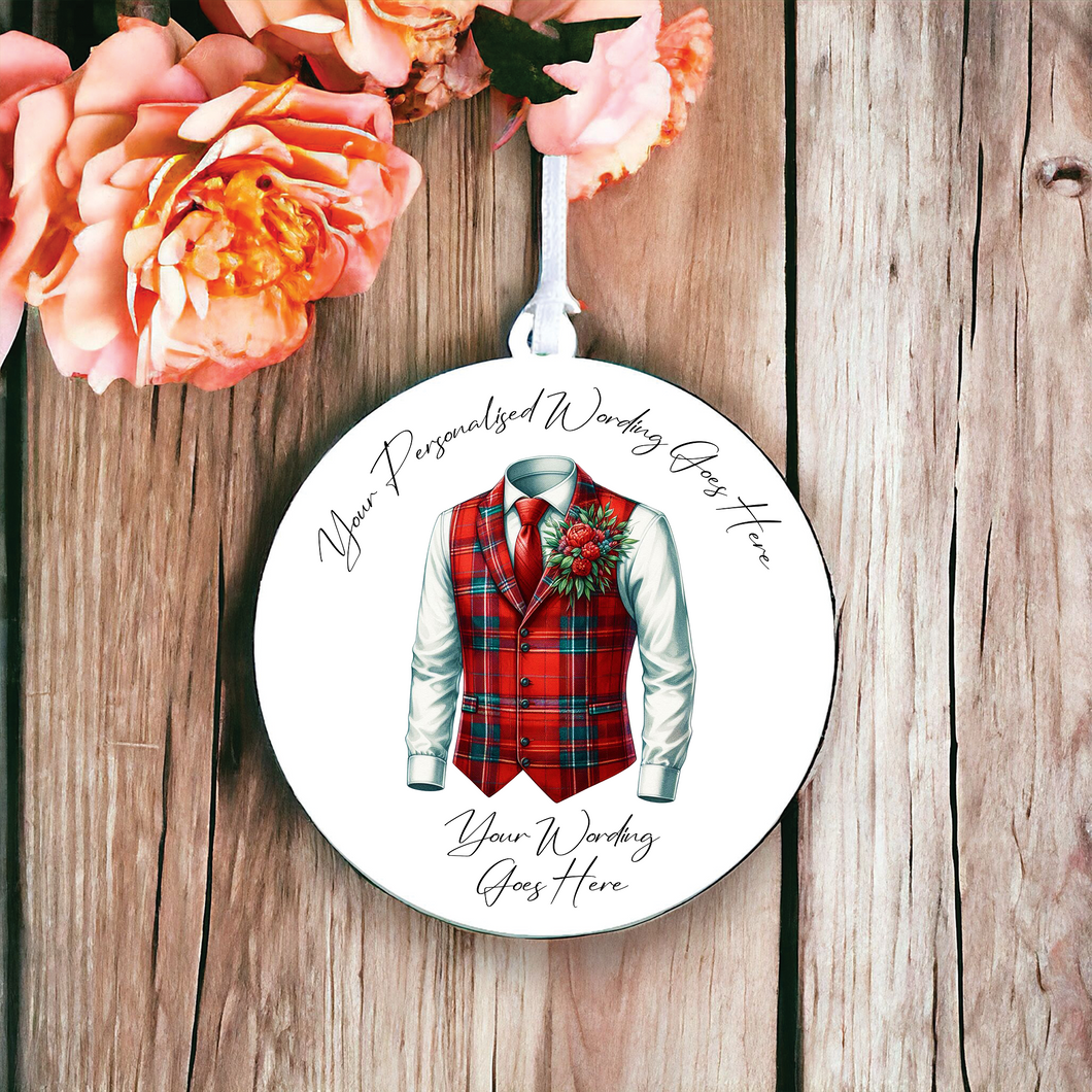 UV685 - Acrylic and UVDTF Personalised Round Hanging - Wedding theme - Wedding Suit Groom Waistcoat M - Olifantjie - Wooden - MDF - Lasercut - Blank - Craft - Kit - Mixed Media - UK