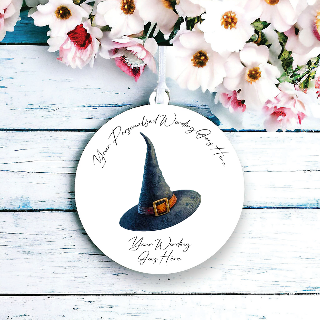 UV686 - Acrylic and UVDTF Personalised Round Hanging - Halloween Witch Mystical - Witch hat - Olifantjie - Wooden - MDF - Lasercut - Blank - Craft - Kit - Mixed Media - UK