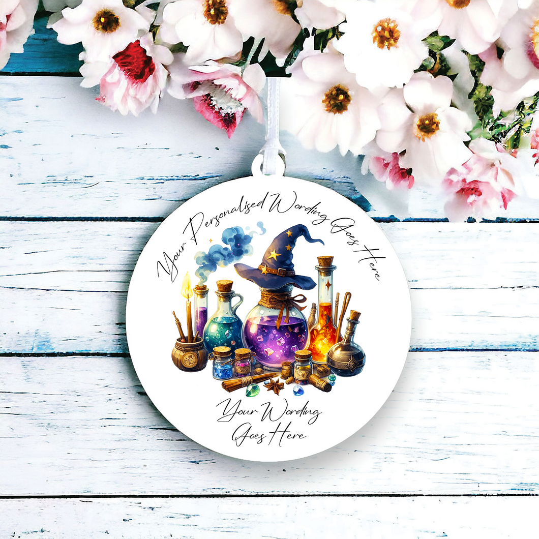 UV687 - Acrylic and UVDTF Personalised Round Hanging - Halloween Witch Mystical - Wizard Set Scene - Olifantjie - Wooden - MDF - Lasercut - Blank - Craft - Kit - Mixed Media - UK