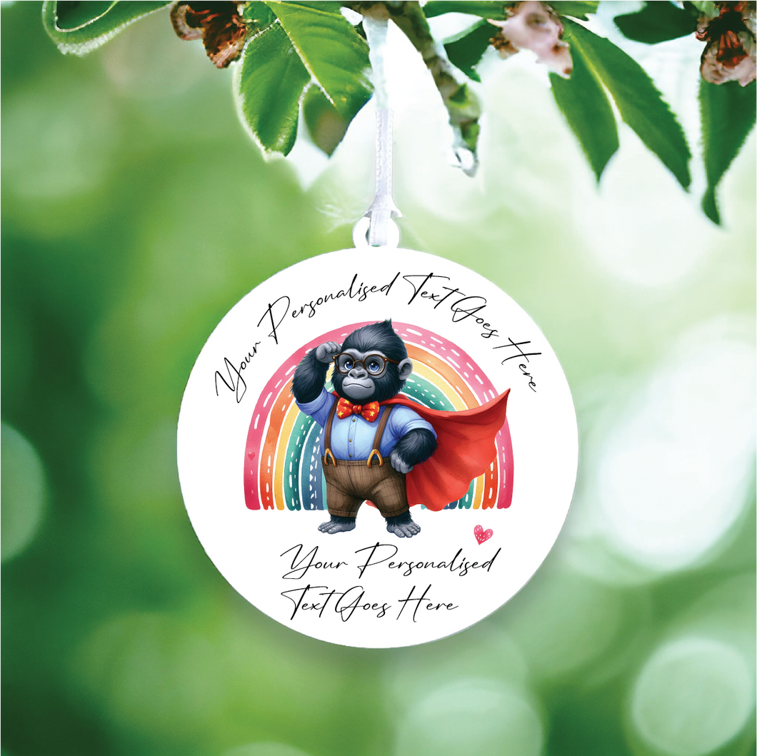 UV146 - Acrylic and UVDTF Personalised Round Hanging - Rainbow Adult Gorilla Super Hero - Olifantjie - Wooden - MDF - Lasercut - Blank - Craft - Kit - Mixed Media - UK