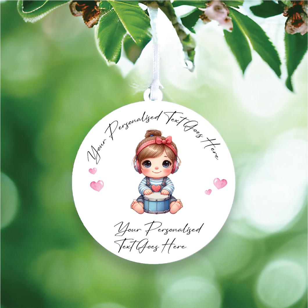 UV165 - Acrylic and UVDTF Personalised Round Hanging - Toddler Girl Drum - Olifantjie - Wooden - MDF - Lasercut - Blank - Craft - Kit - Mixed Media - UK