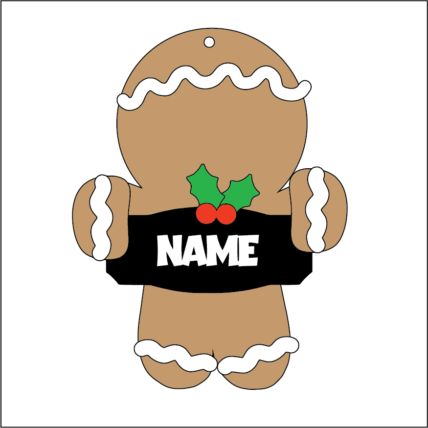 NO157 - MDF 2 Sizes Personalised Christmas Gingerbread Sign Hanging Bauble - Olifantjie - Wooden - MDF - Lasercut - Blank - Craft - Kit - Mixed Media - UK