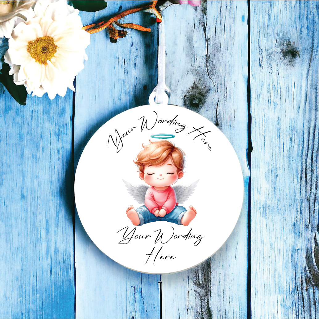 UV785 - Acrylic and UVDTF Personalised Round Hanging - Angel 2 - Olifantjie - Wooden - MDF - Lasercut - Blank - Craft - Kit - Mixed Media - UK