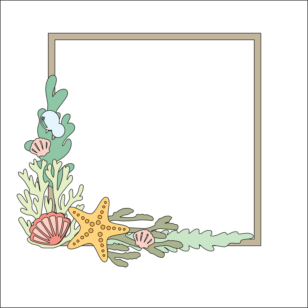 SW024 - MDF Nautical Sea Themed Square Wreath - Olifantjie - Wooden - MDF - Lasercut - Blank - Craft - Kit - Mixed Media - UK