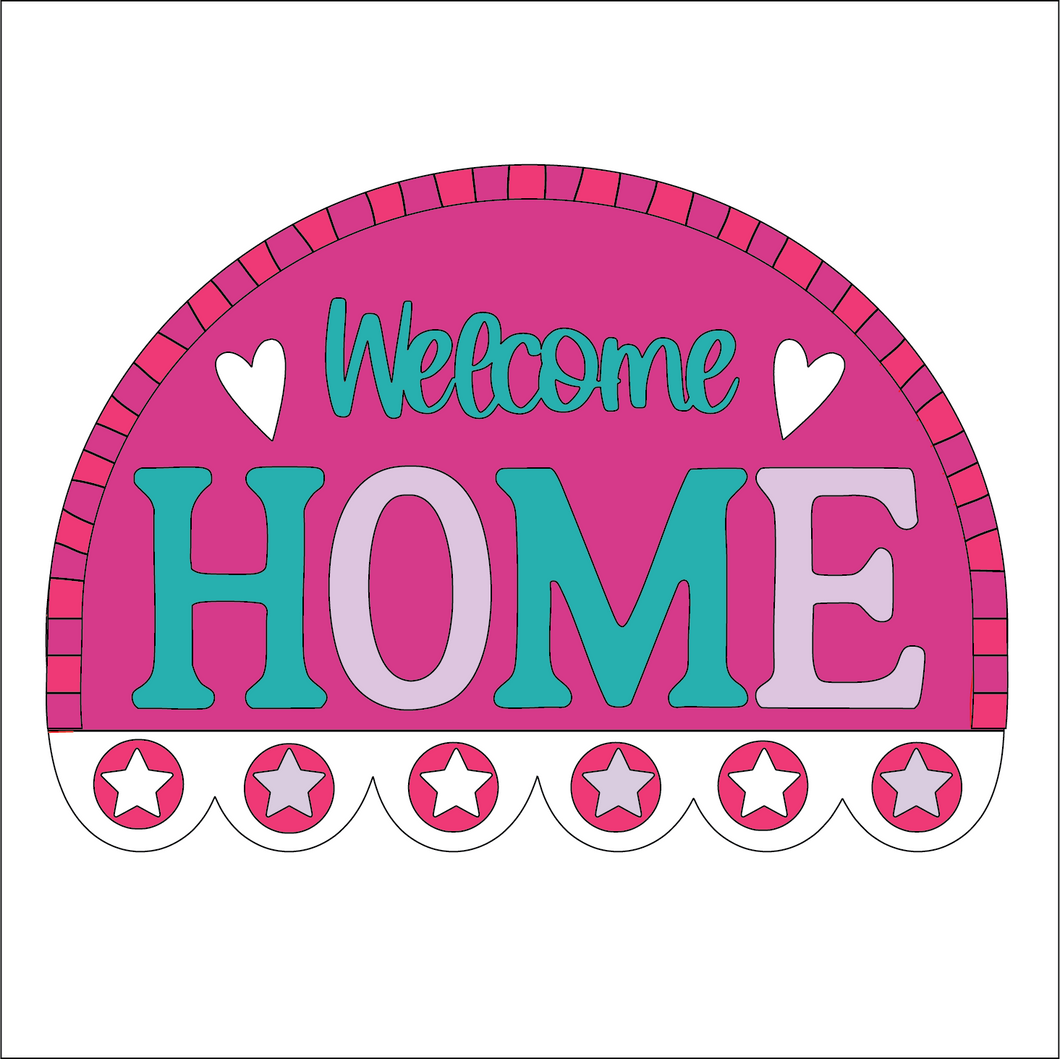 NO724 - MDF Large Welcome Home Half Circle Hanging Plaque - Olifantjie - Wooden - MDF - Lasercut - Blank - Craft - Kit - Mixed Media - UK