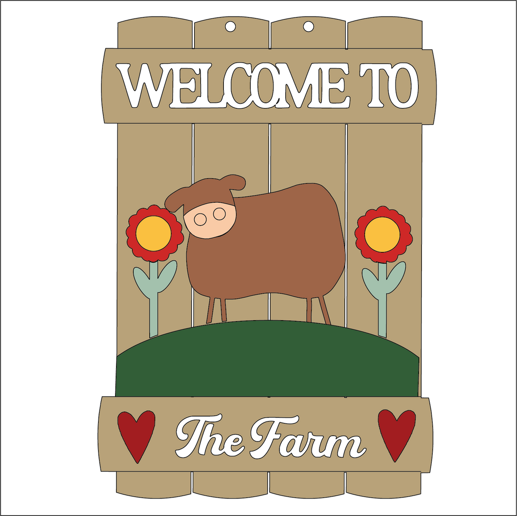 NO729 - MDF Large Welcome to the Farm Cow Style Hanging Plaque - Olifantjie - Wooden - MDF - Lasercut - Blank - Craft - Kit - Mixed Media - UK