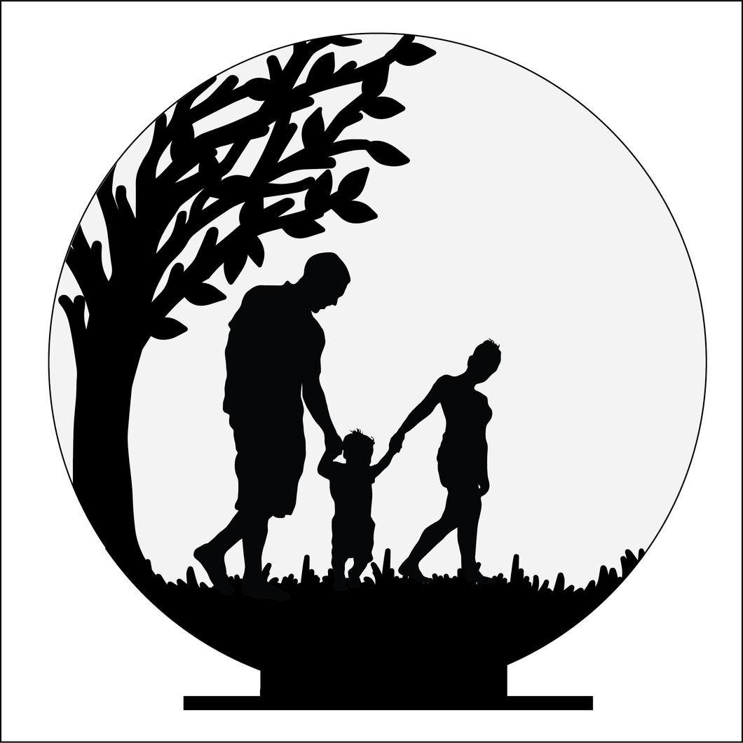 OL4941 - MDF Silhouette People Family - 3 People Themed Circle - Freestanding or Hanging/no holes - Acrylic white, or clear or MDF Circle - Olifantjie - Wooden - MDF - Lasercut - Blank - Craft - Kit - Mixed Media - UK