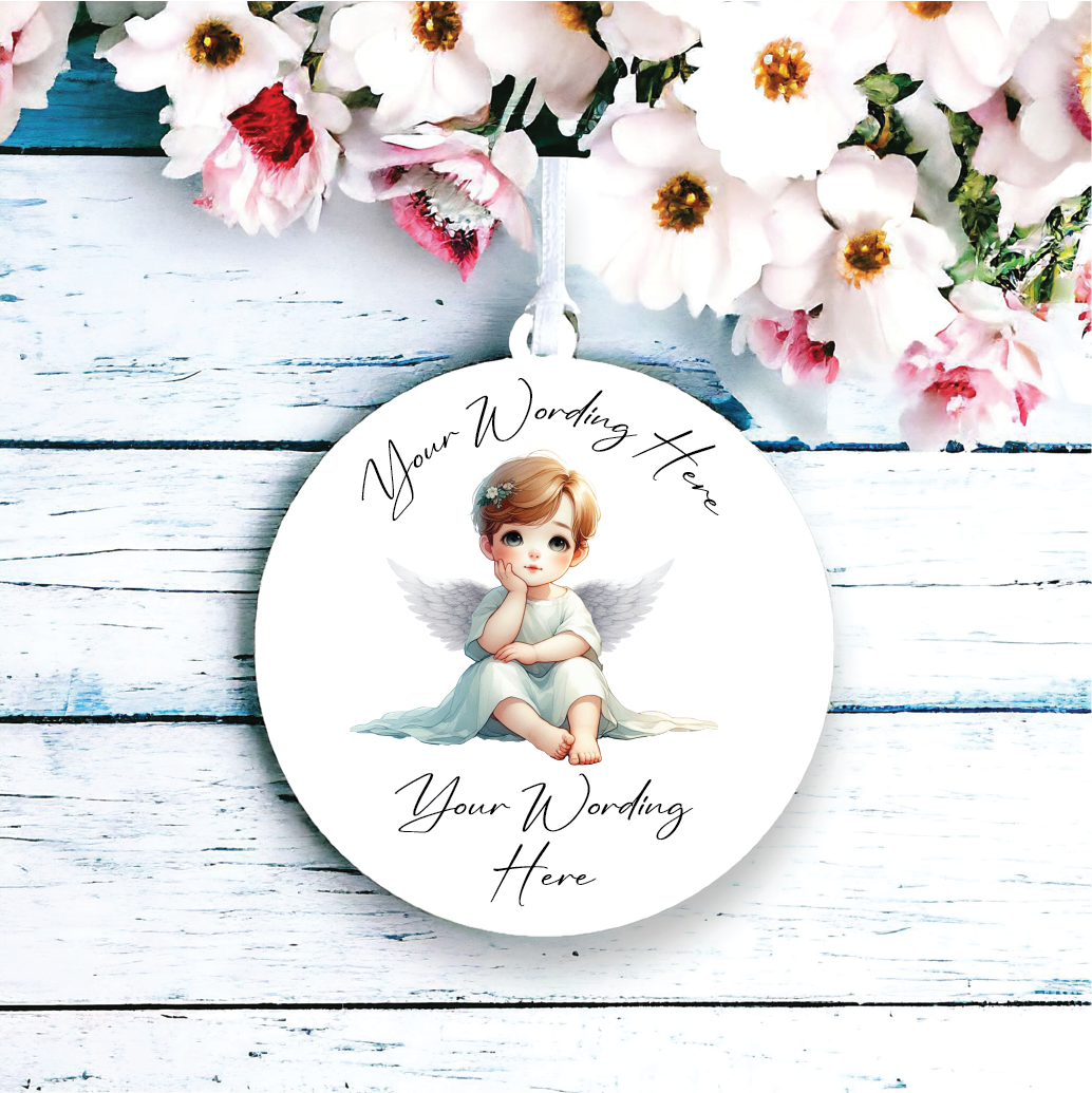 UV786 - Acrylic and UVDTF Personalised Round Hanging - Angel 3 - Olifantjie - Wooden - MDF - Lasercut - Blank - Craft - Kit - Mixed Media - UK