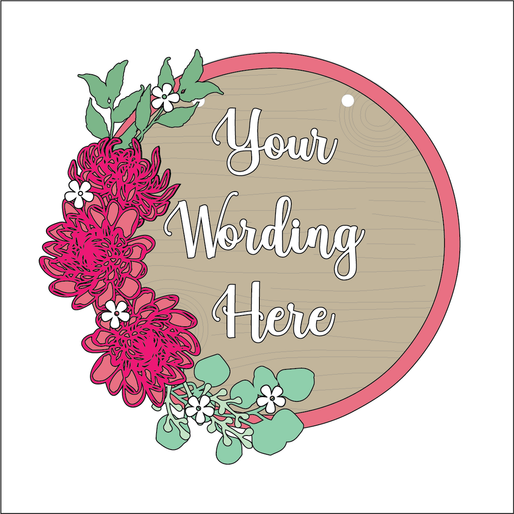 W090 - Chrysanthemum Themed Wreath - Olifantjie - Wooden - MDF - Lasercut - Blank - Craft - Kit - Mixed Media - UK