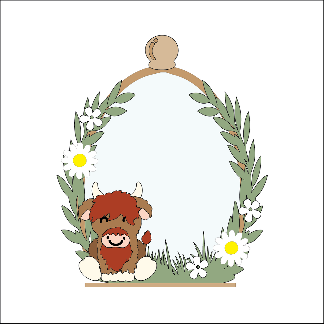 OL5024 - MDF Cloche - Highland Cow Daisy - Freestanding or Hanging/no holes - Acrylic white, or clear or MDF Cloche - Olifantjie - Wooden - MDF - Lasercut - Blank - Craft - Kit - Mixed Media - UK