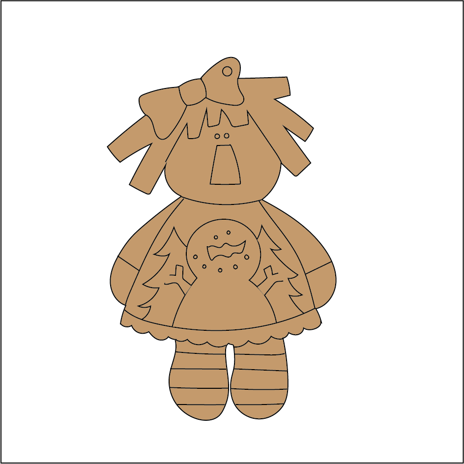 NO287 - MDF 2 Sizes Christmas Hanging Bauble - Engraved - Doll Snowman 1 - Olifantjie - Wooden - MDF - Lasercut - Blank - Craft - Kit - Mixed Media - UK