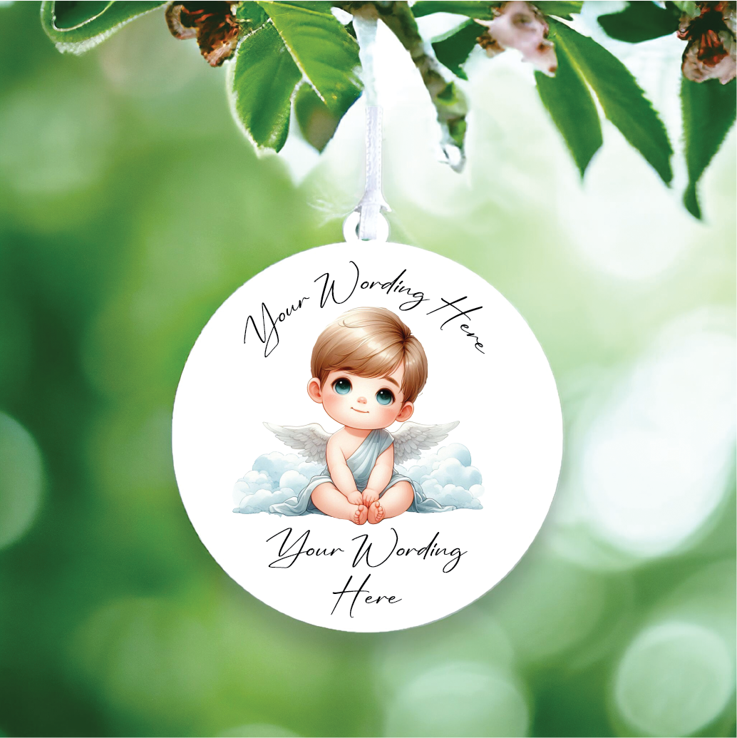 UV787 - Acrylic and UVDTF Personalised Round Hanging - Angel 4 - Olifantjie - Wooden - MDF - Lasercut - Blank - Craft - Kit - Mixed Media - UK