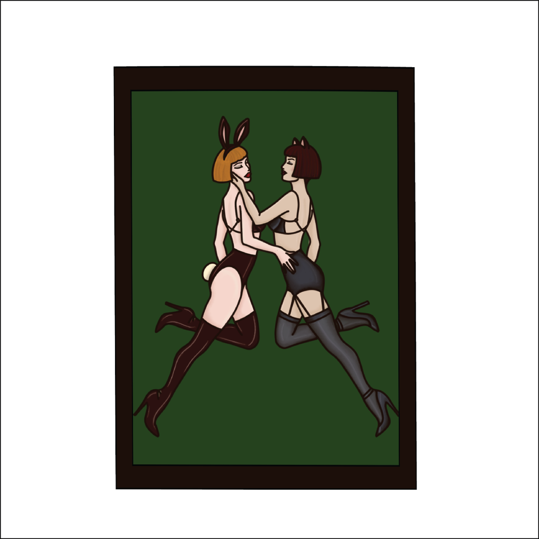 OL4898 - MDF Rectangle Hanging Sign - Feline and Bunny Woman - Olifantjie - Wooden - MDF - Lasercut - Blank - Craft - Kit - Mixed Media - UK
