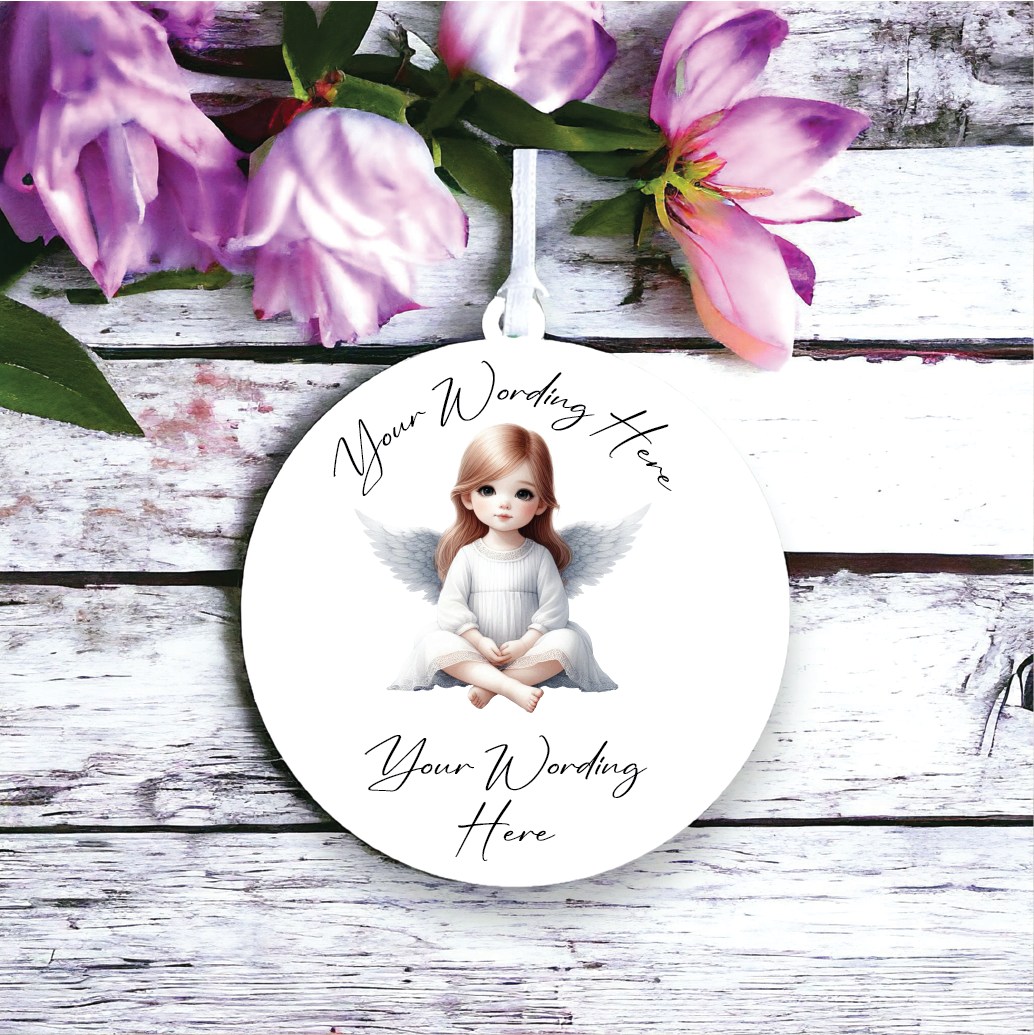 UV789 - Acrylic and UVDTF Personalised Round Hanging - Angel 6 - Olifantjie - Wooden - MDF - Lasercut - Blank - Craft - Kit - Mixed Media - UK