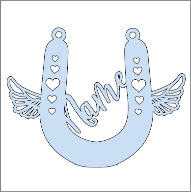 OL4298 - MDF Personalised Horse Shoe with Joined Angel wings Bauble/Hanging - Olifantjie - Wooden - MDF - Lasercut - Blank - Craft - Kit - Mixed Media - UK