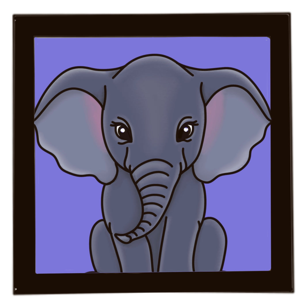 OL3489 - MDF Ladder Insert Tile - Cute Elephant Tile doodle - Olifantjie - Wooden - MDF - Lasercut - Blank - Craft - Kit - Mixed Media - UK