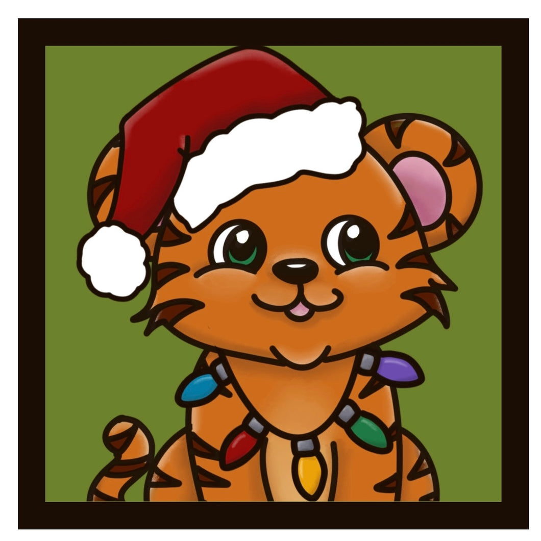 OL3527 - MDF Ladder Insert Tile - Christmas Cute Tiger Tile doodle - Olifantjie - Wooden - MDF - Lasercut - Blank - Craft - Kit - Mixed Media - UK