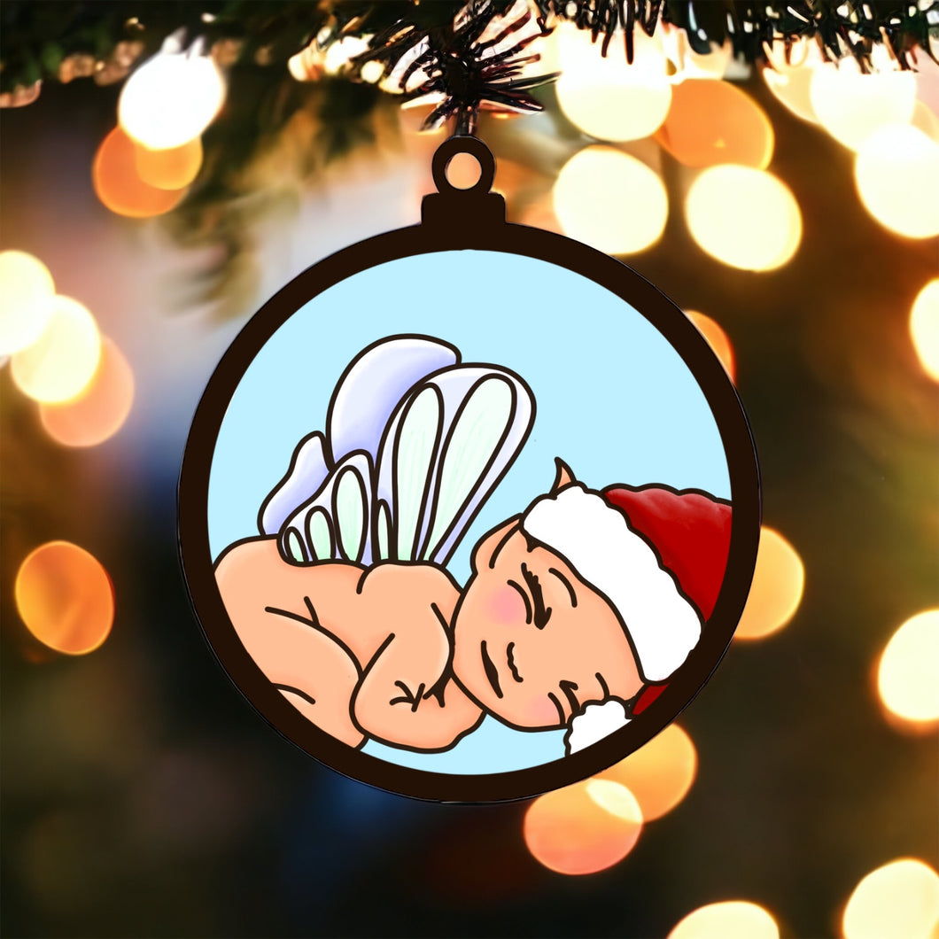 OL4182 - MDF Doodle Christmas Hanging - Fairy Baby - with or without banner - Olifantjie - Wooden - MDF - Lasercut - Blank - Craft - Kit - Mixed Media - UK
