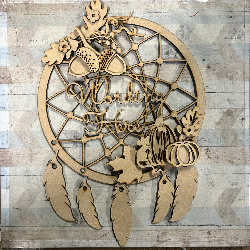 DC113 - MDF Layered Autumn Foilage Flower Dream Catcher Style 1 - with Initial or Wording - Olifantjie - Wooden - MDF - Lasercut - Blank - Craft - Kit - Mixed Media - UK
