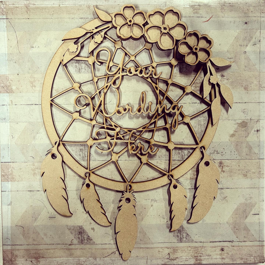 DC111 - MDF Layered Forget me not Flower Dream Catcher Style 1 - with Initial or Wording - Olifantjie - Wooden - MDF - Lasercut - Blank - Craft - Kit - Mixed Media - UK