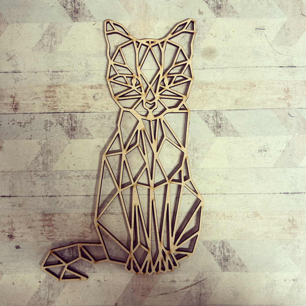 OL4219 - Geometric shape (optional backing) - Forward facing Cat - Olifantjie - Wooden - MDF - Lasercut - Blank - Craft - Kit - Mixed Media - UK