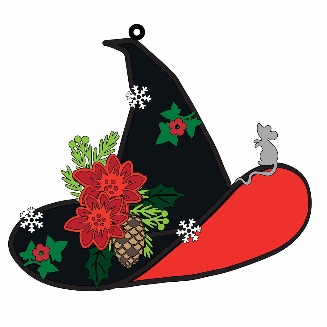 OL3409 - MDF 22.5cm witch hat optional hanging Kit - Winter Christmas - Olifantjie - Wooden - MDF - Lasercut - Blank - Craft - Kit - Mixed Media - UK