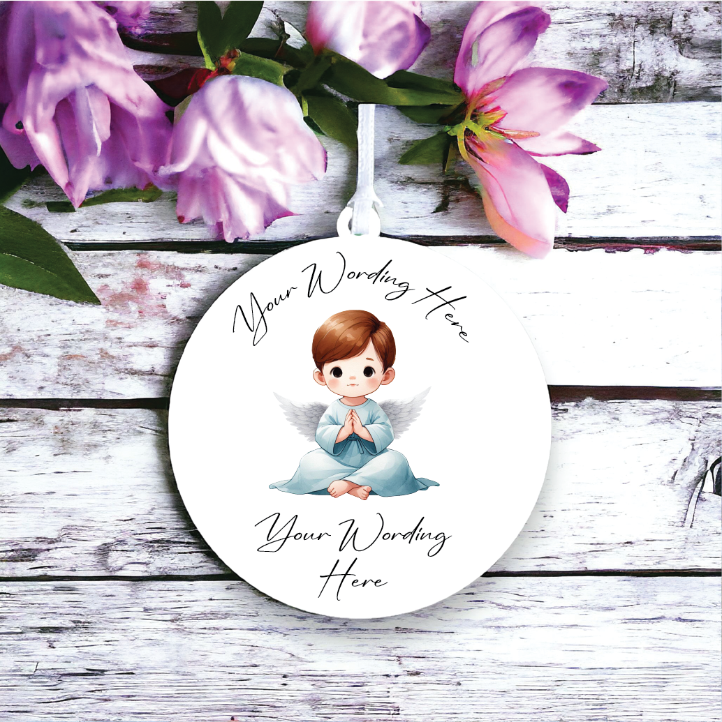 UV793 - Acrylic and UVDTF Personalised Round Hanging - Angel 12 - Olifantjie - Wooden - MDF - Lasercut - Blank - Craft - Kit - Mixed Media - UK
