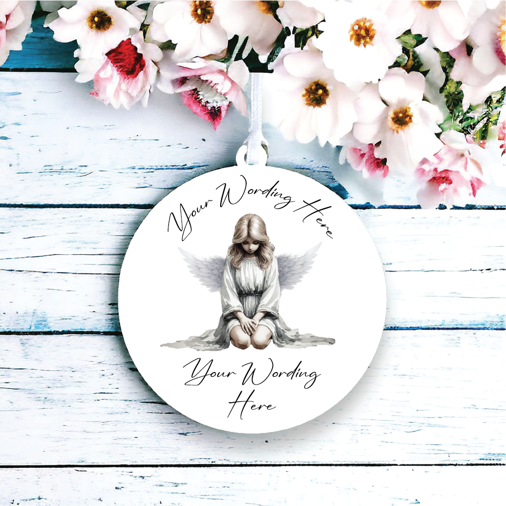 UV794 - Acrylic and UVDTF Personalised Round Hanging - Angel 13 - Olifantjie - Wooden - MDF - Lasercut - Blank - Craft - Kit - Mixed Media - UK