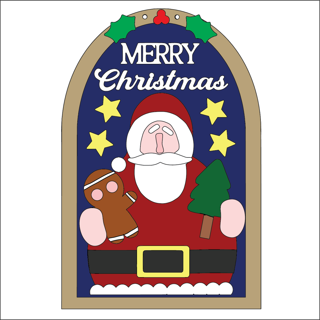 NO742 - MDF Large Folk Arch Merry Christmas - Santa Hanging Plaque - Olifantjie - Wooden - MDF - Lasercut - Blank - Craft - Kit - Mixed Media - UK