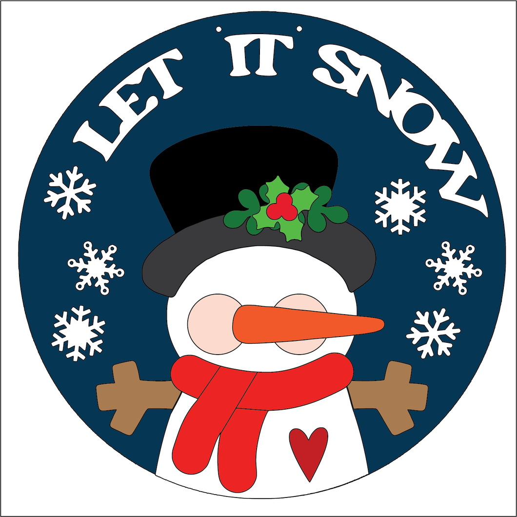 NO775 - MDF Round Let it Snow Snowman Hanging Plaque - Olifantjie - Wooden - MDF - Lasercut - Blank - Craft - Kit - Mixed Media - UK