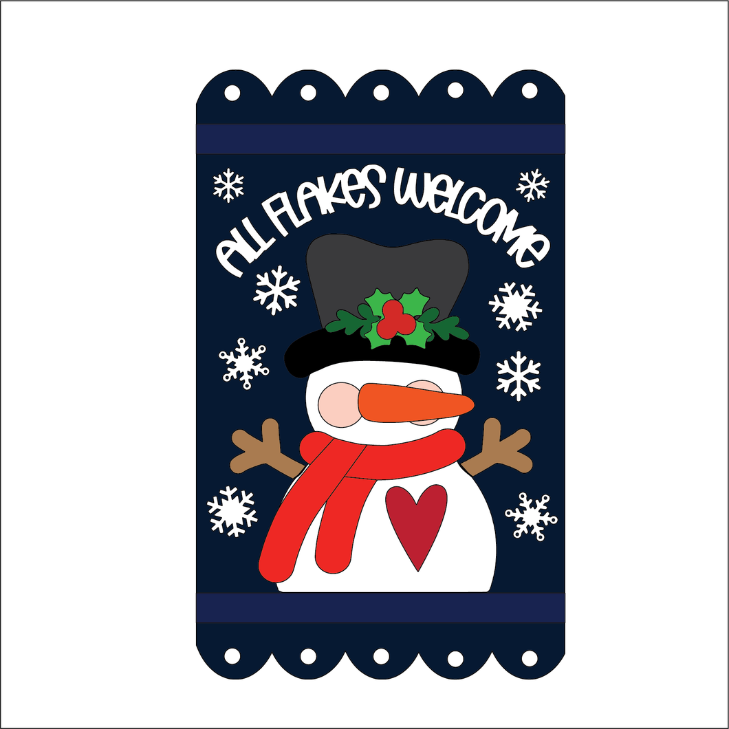 NO778 - MDF Large Snow Flakes Welcome Snowman Style Hanging Plaque - Olifantjie - Wooden - MDF - Lasercut - Blank - Craft - Kit - Mixed Media - UK