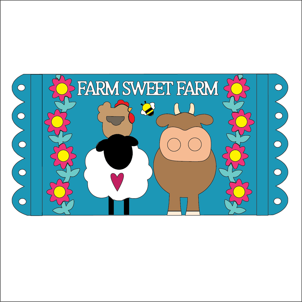 NO780 - MDF Large House Sheep Cow Farm Flower Welcome Style Hanging Plaque - Olifantjie - Wooden - MDF - Lasercut - Blank - Craft - Kit - Mixed Media - UK