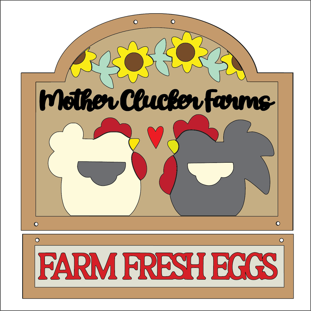 NO782 - MDF Mother Clucker Rooster Farm Fresh Eggs Hanging Plaque - Olifantjie - Wooden - MDF - Lasercut - Blank - Craft - Kit - Mixed Media - UK