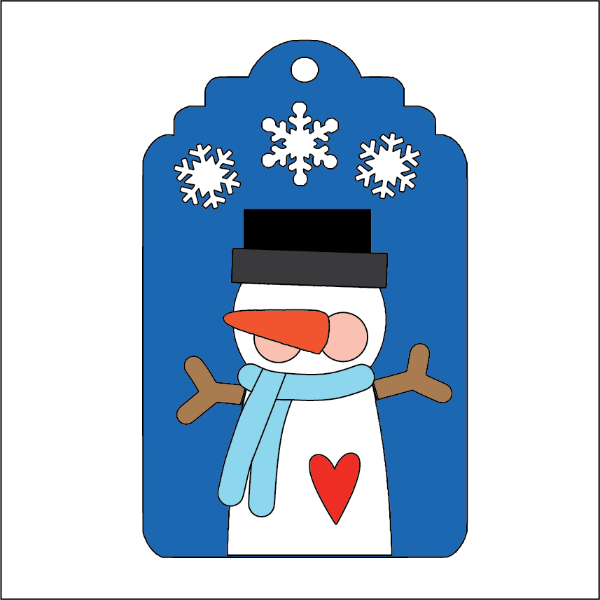 NO785 - MDF 2 Sizes Christmas Hanging Bauble - Snowman Tag Style 4 - Olifantjie - Wooden - MDF - Lasercut - Blank - Craft - Kit - Mixed Media - UK