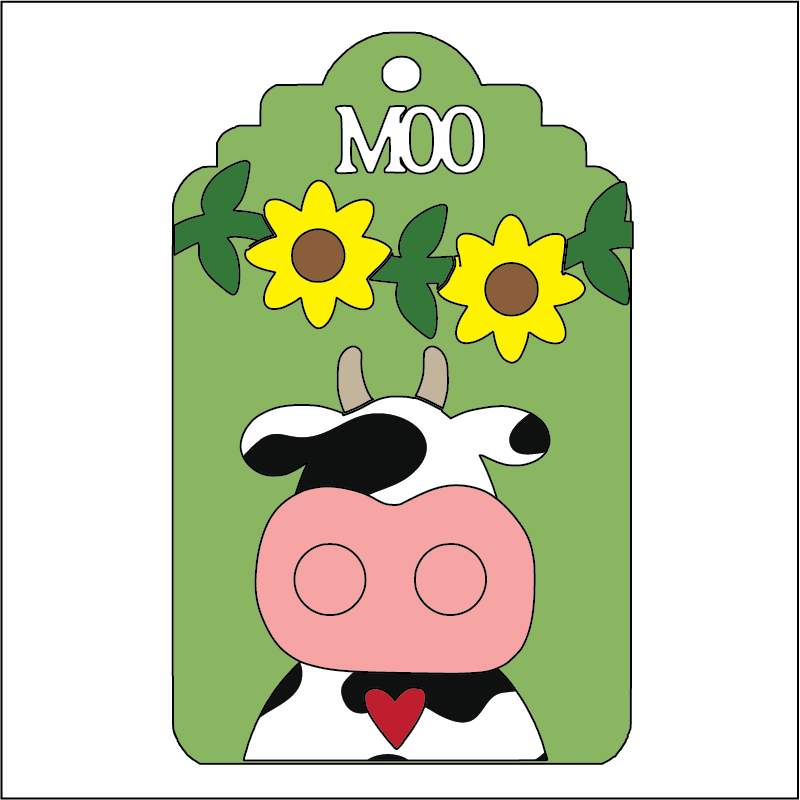 NO788 - MDF 3 Sizes Farm Hanging Bauble - Cow Tag - Olifantjie - Wooden - MDF - Lasercut - Blank - Craft - Kit - Mixed Media - UK