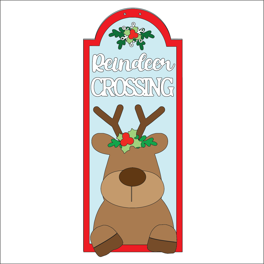 NO795 - MDF All Reindeer Crossing Hanging Plaque - Olifantjie - Wooden - MDF - Lasercut - Blank - Craft - Kit - Mixed Media - UK