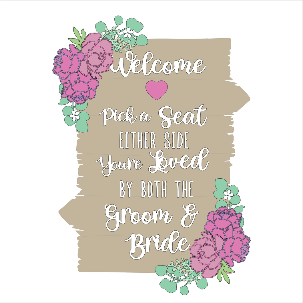 OL5097 - MDF Large Pick a Seat either side sign - Peony Theme - Olifantjie - Wooden - MDF - Lasercut - Blank - Craft - Kit - Mixed Media - UK