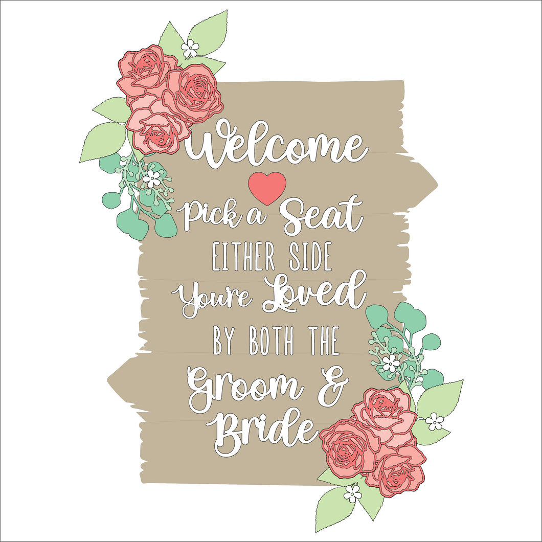 OL5098 - MDF Large Pick a Seat either side sign - Rose Theme - Olifantjie - Wooden - MDF - Lasercut - Blank - Craft - Kit - Mixed Media - UK