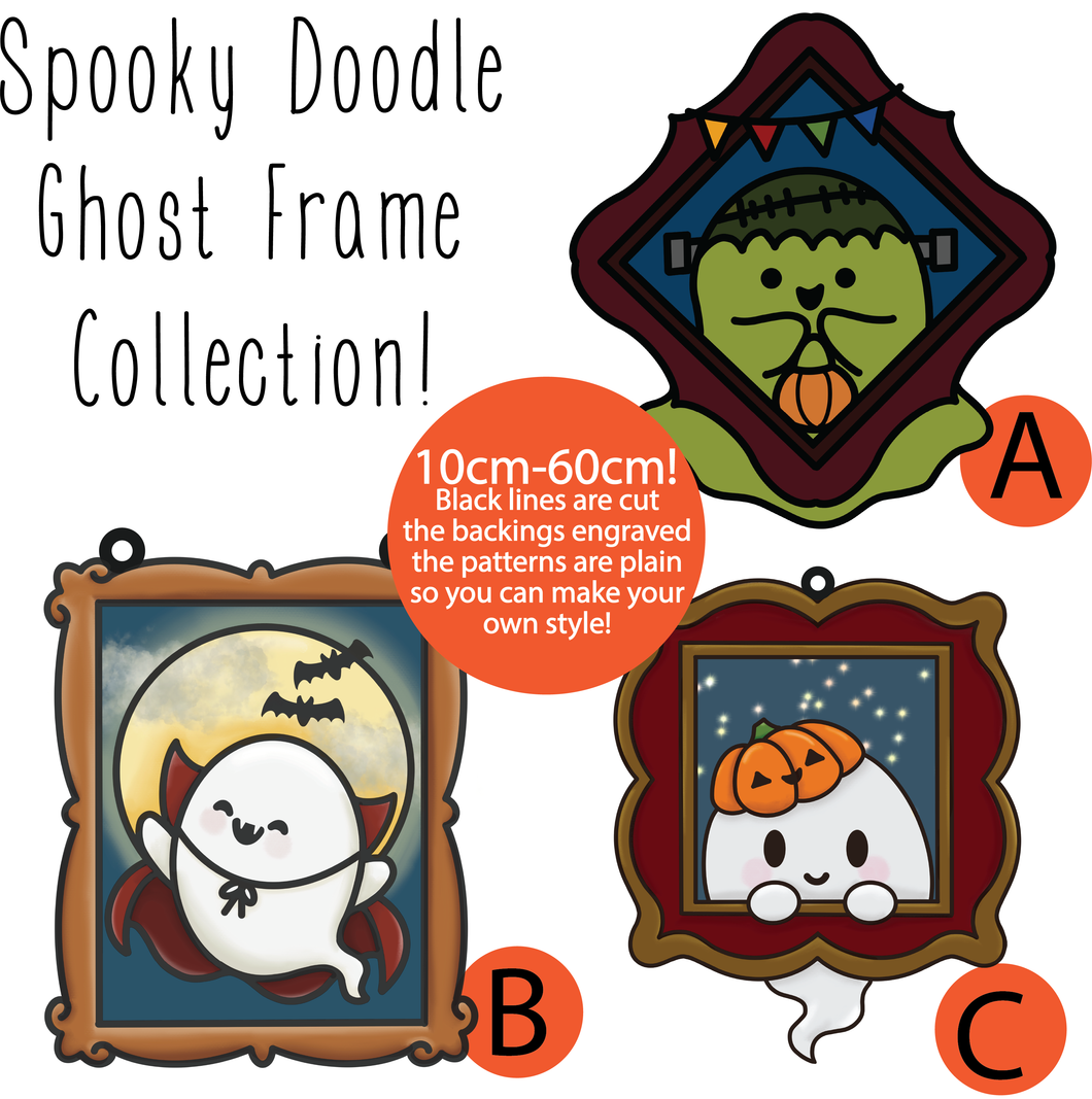 OL6093 - Wall Plaques upto 60cm (optional backing + hanging) - Ghost Frame Halloween Character Collection - select one - Olifantjie - Wooden - MDF - Lasercut - Blank - Craft - Kit - Mixed Media - UK