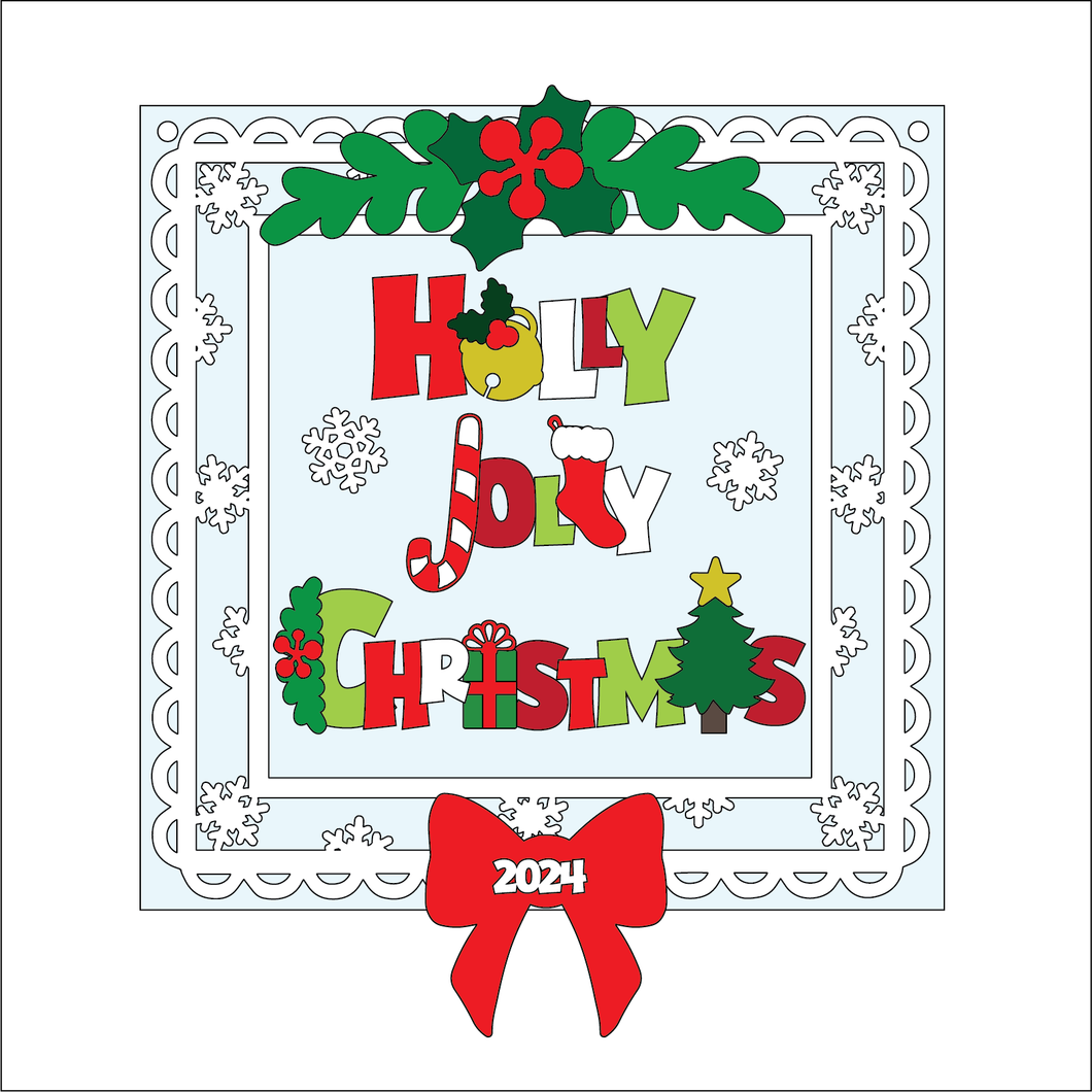 OL5408 - MDF Square Christmas Farmhouse Snowflake Framed Plaque - Jolly Holly Christmas - Olifantjie - Wooden - MDF - Lasercut - Blank - Craft - Kit - Mixed Media - UK