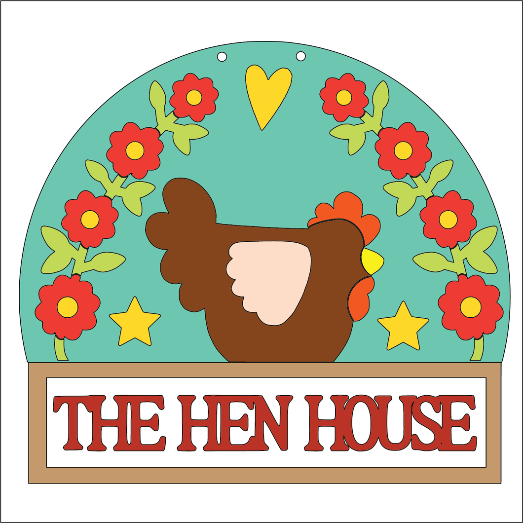 NO761 - MDF Large Hen House Chicken Rooster Hanging Plaque - Olifantjie - Wooden - MDF - Lasercut - Blank - Craft - Kit - Mixed Media - UK