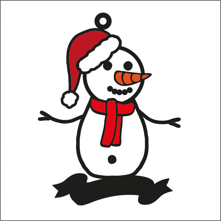 OL2098 - MDF Doodle Christmas Hanging - Snowman 3 - with or without banner - Olifantjie - Wooden - MDF - Lasercut - Blank - Craft - Kit - Mixed Media - UK