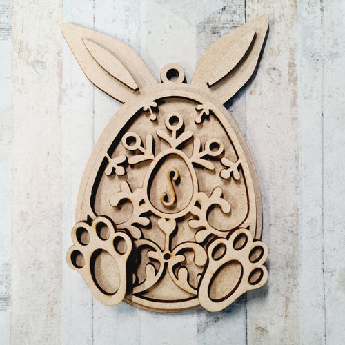 OL1168 - MDF Hanging Initial Easter Bunny Egg Cookie Bauble  hanging - optional add on banner - Olifantjie - Wooden - MDF - Lasercut - Blank - Craft - Kit - Mixed Media - UK